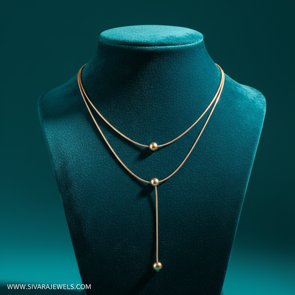 Two-Strand with Gold Beads and Y-Drop on Teal Velvet