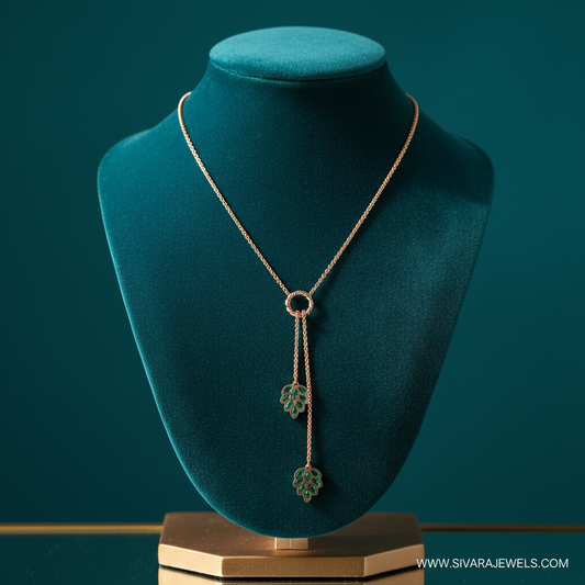 Y-Drop with Emerald Leaves on Teal Velvet